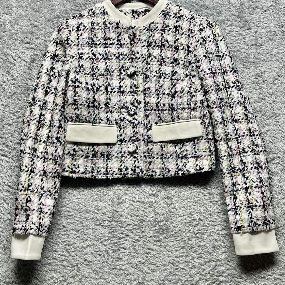 Avec Les Filles Jacket Womens 6 Tweed Cropped Button Up Lined Preppy City